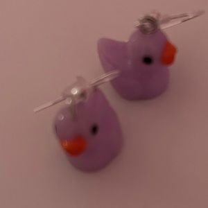 Sterling silver purple duck earrings